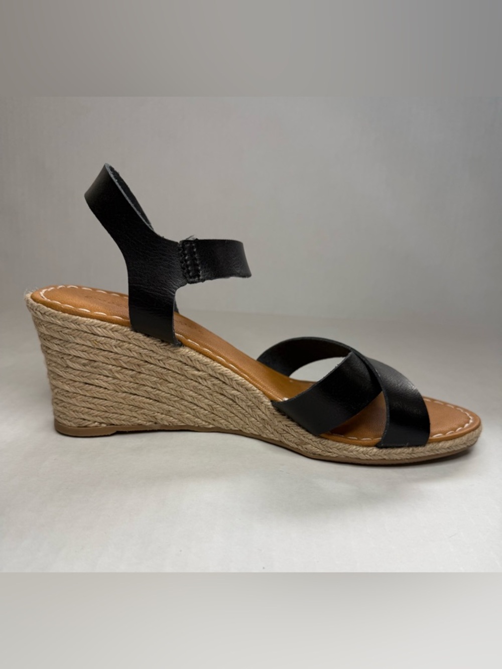 Ankle Strap Espadrille Wedge Sandals Black Tan Size 9 - Picture 8 of 14